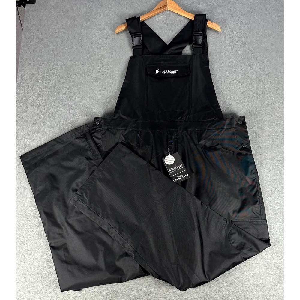 Frogg Toggs Bibbs Overalls Mens 2XL Black StormWatch Waterproof Breathable New - Picture 2 of 13